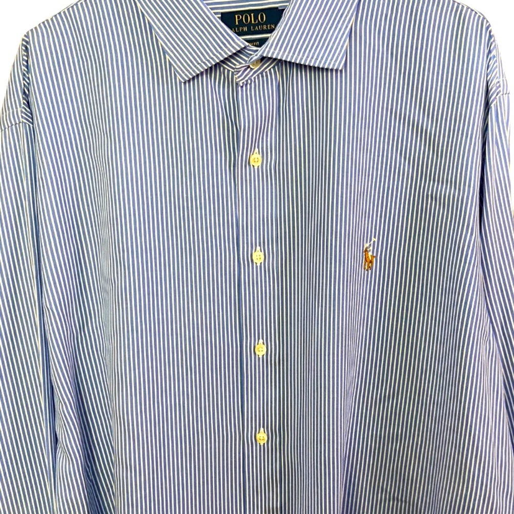 Men’s Ralph Lauren Blue and White Striped button down    SZ 18 Slim